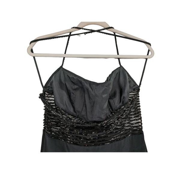 Niteline by Nahdree Beaded Formal Dress 6 Black Strappy Evening Slit Sequin Maxi - Picture 7 of 16